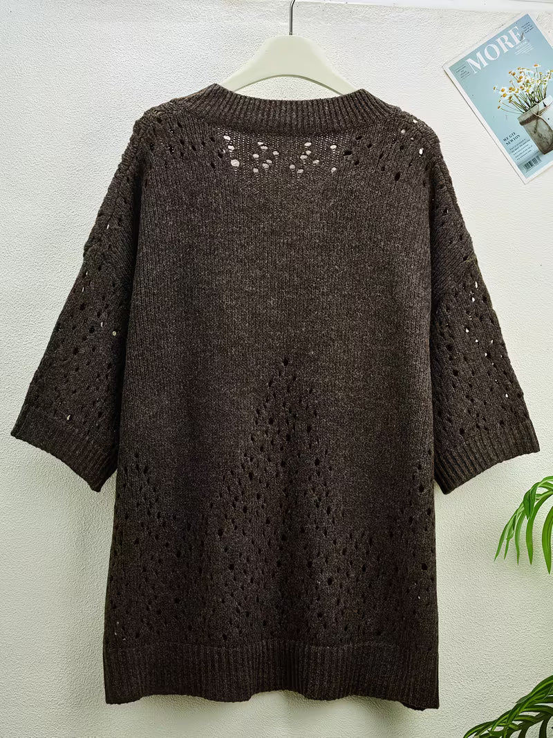 Bimashi | Pointelle Knit Oversized V-Neck Sweater