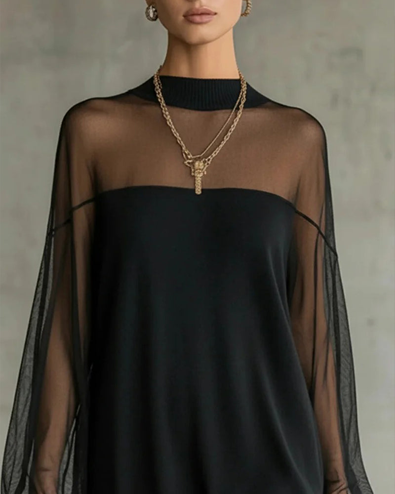 Yenaya | Knit Mini Dress with Sheer Sleeves