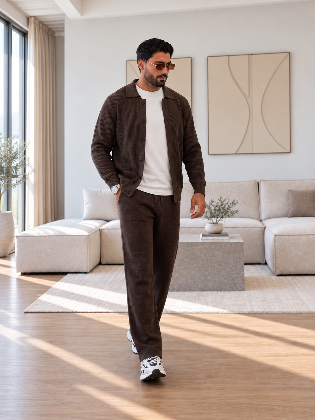 Andrej | Knit Set With Collared Cardigan Straight Pants