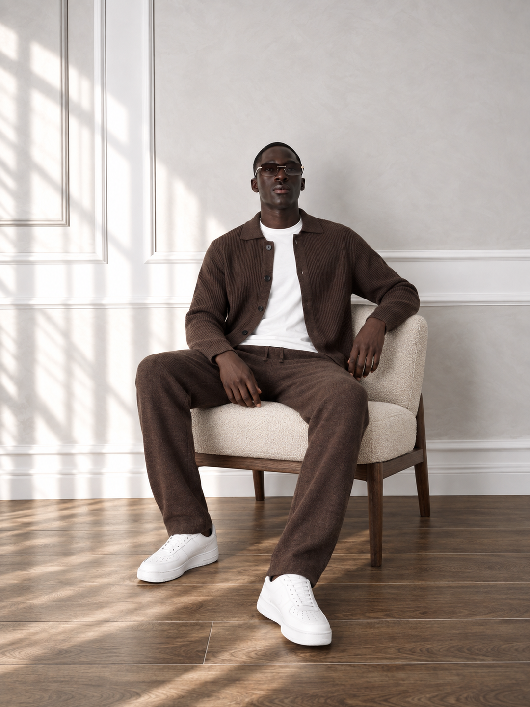 Andrej | Knit Set With Collared Cardigan Straight Pants