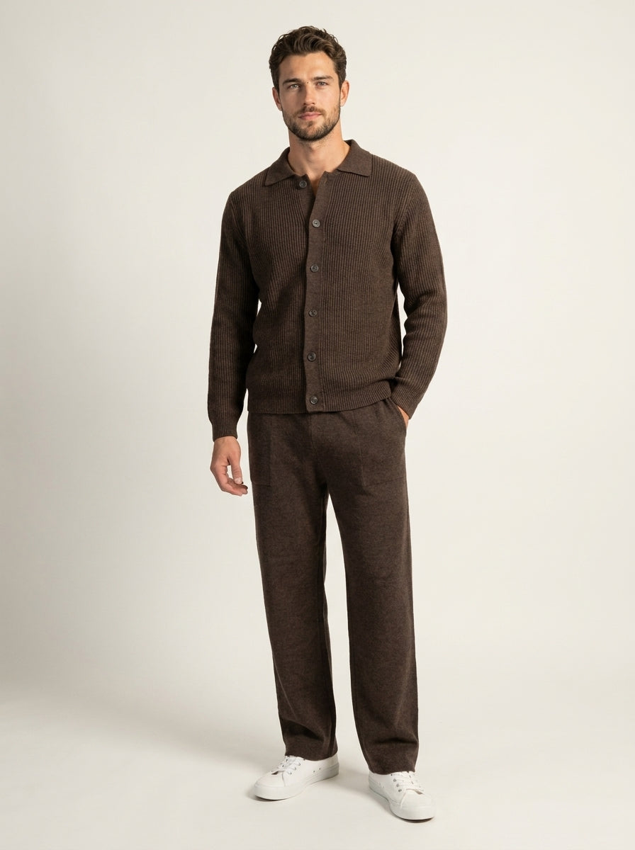 Andrej | Knit Set With Collared Cardigan Straight Pants