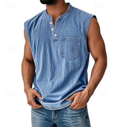 Latrell | Sleeveless Henley Tank Top With Pocket