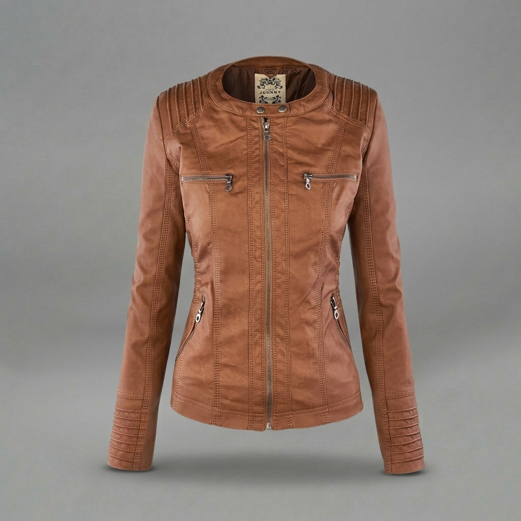 Neleena | Hooded Zipper Leather Look Jacket
