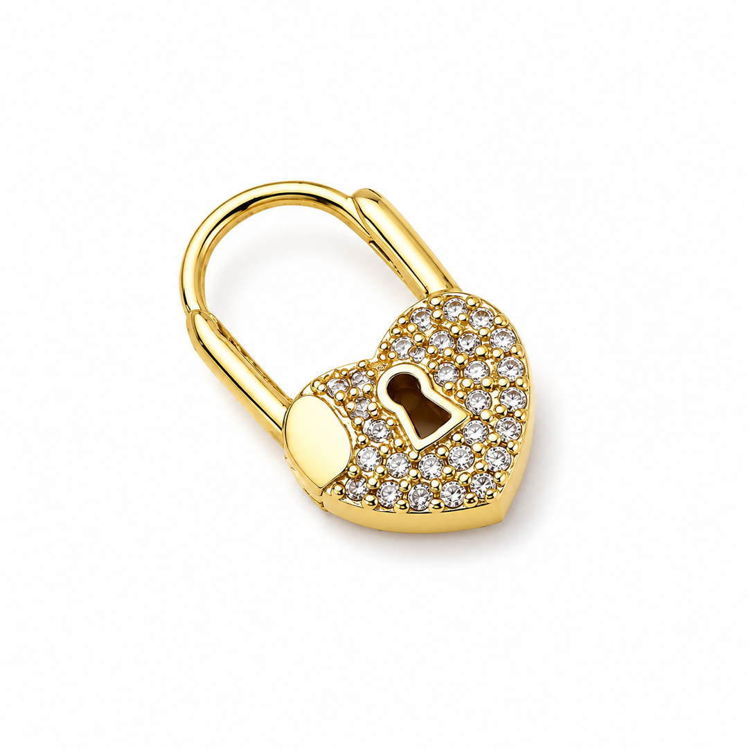 Koolen | Gold Heart Lock Hoop Earrings