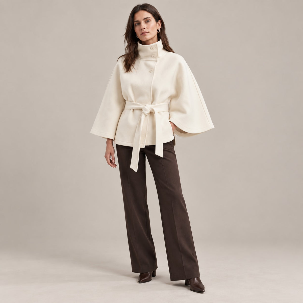 Solariedge | Cape Coat with High Collar and Belt