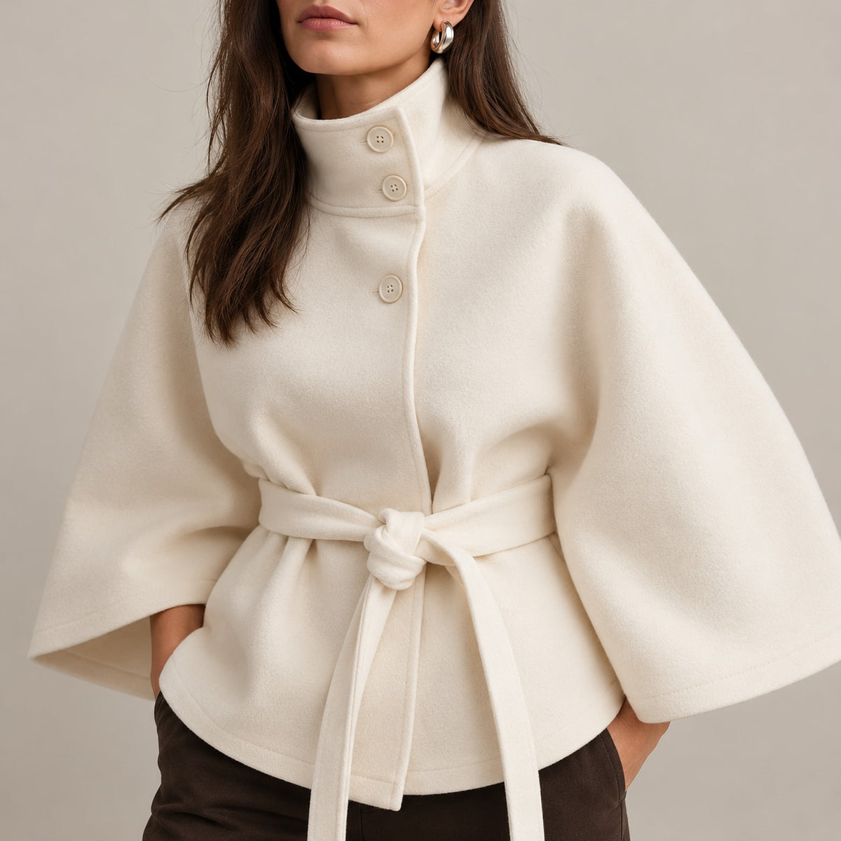 Solariedge | Cape Coat with High Collar and Belt