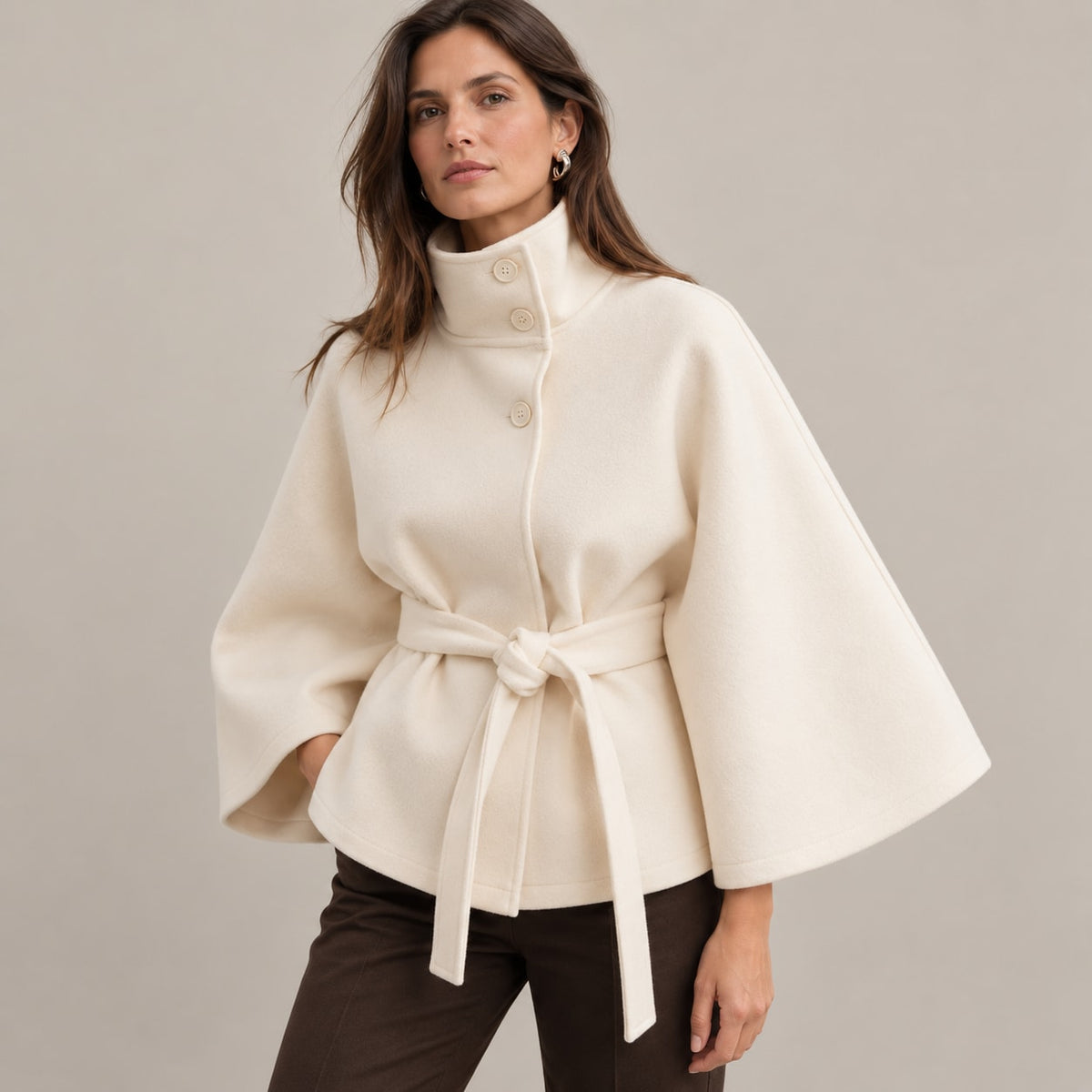 Solariedge | Cape Coat with High Collar and Belt