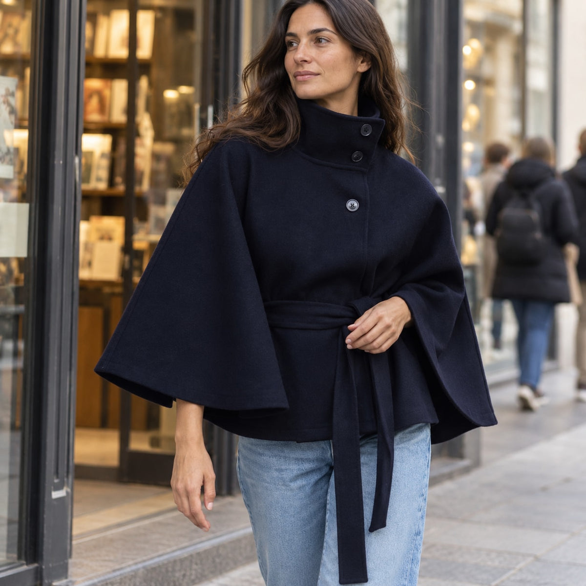 Solariedge | Cape Coat with High Collar and Belt