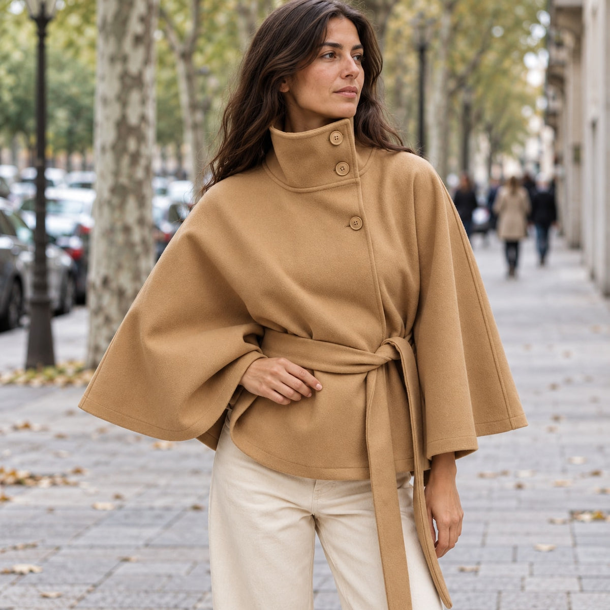 Solariedge | Cape Coat with High Collar and Belt