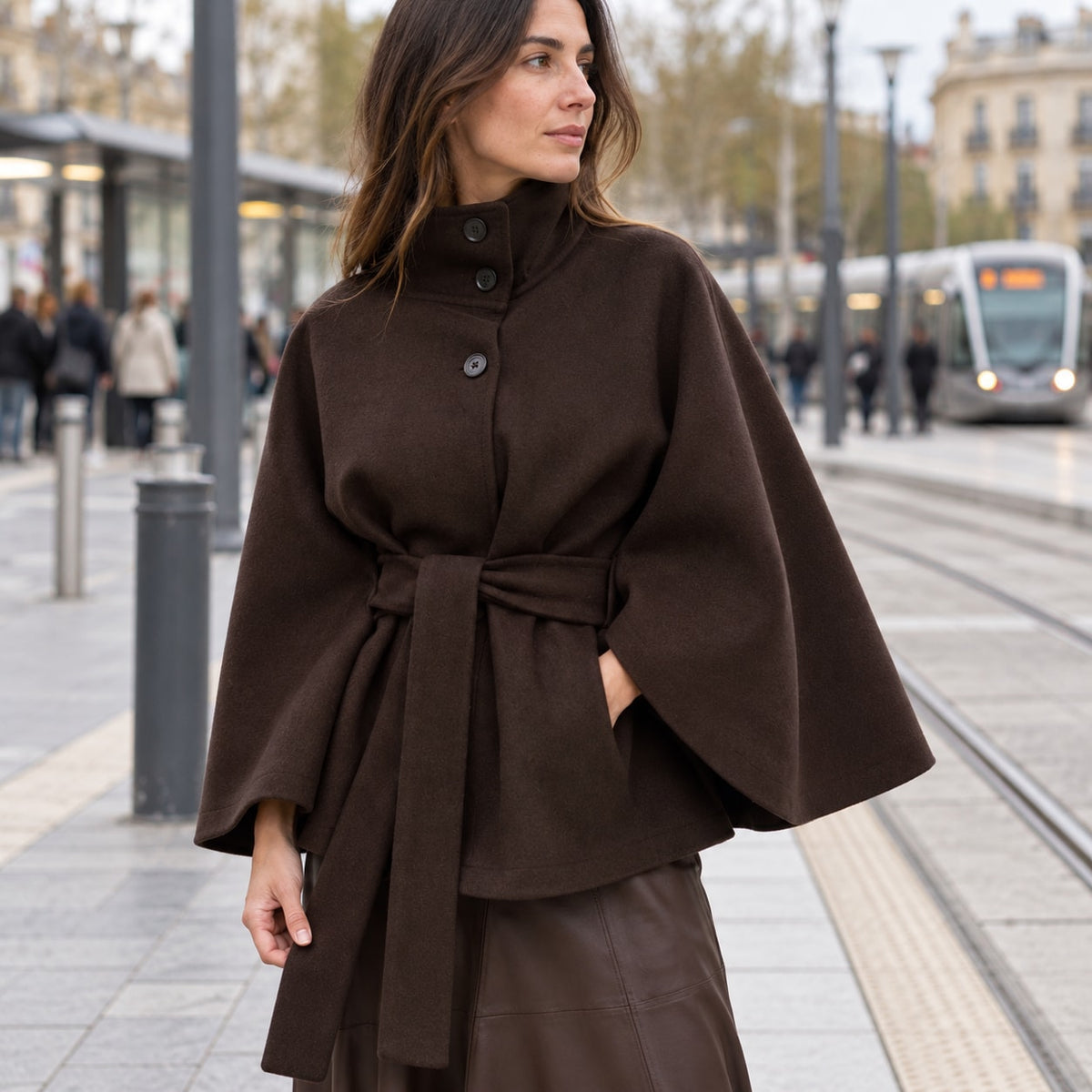 Solariedge | Cape Coat with High Collar and Belt