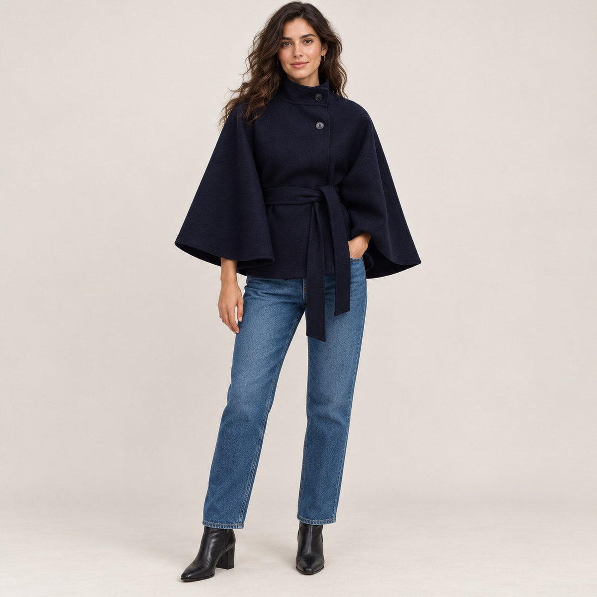 Solariedge | Cape Coat with High Collar and Belt