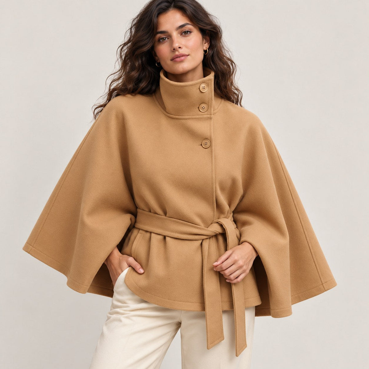 Solariedge | Cape Coat with High Collar and Belt