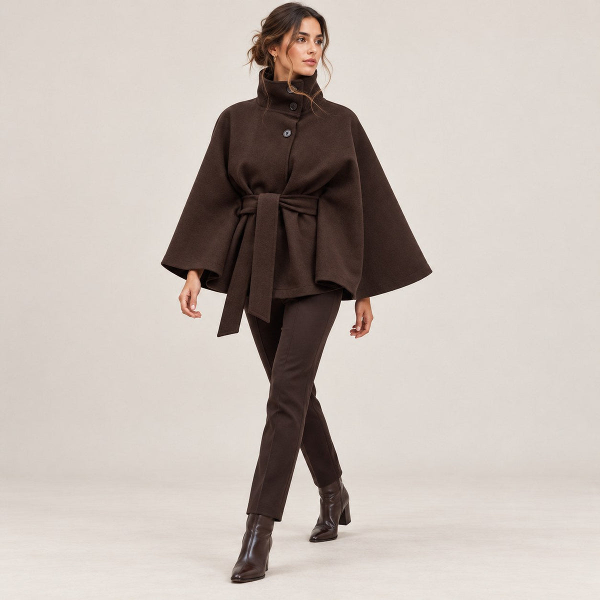 Solariedge | Cape Coat with High Collar and Belt