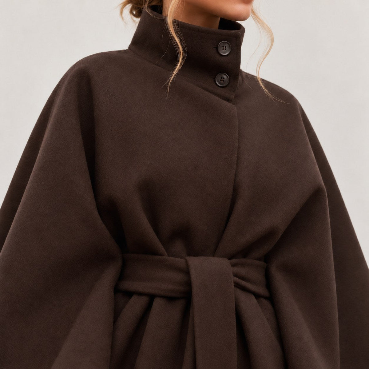 Solariedge | Cape Coat with High Collar and Belt
