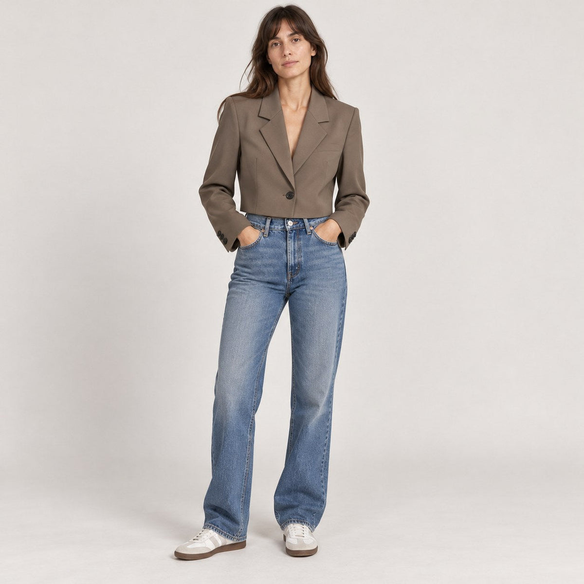 Opheaa | Cropped Blazer with Notched Lapel