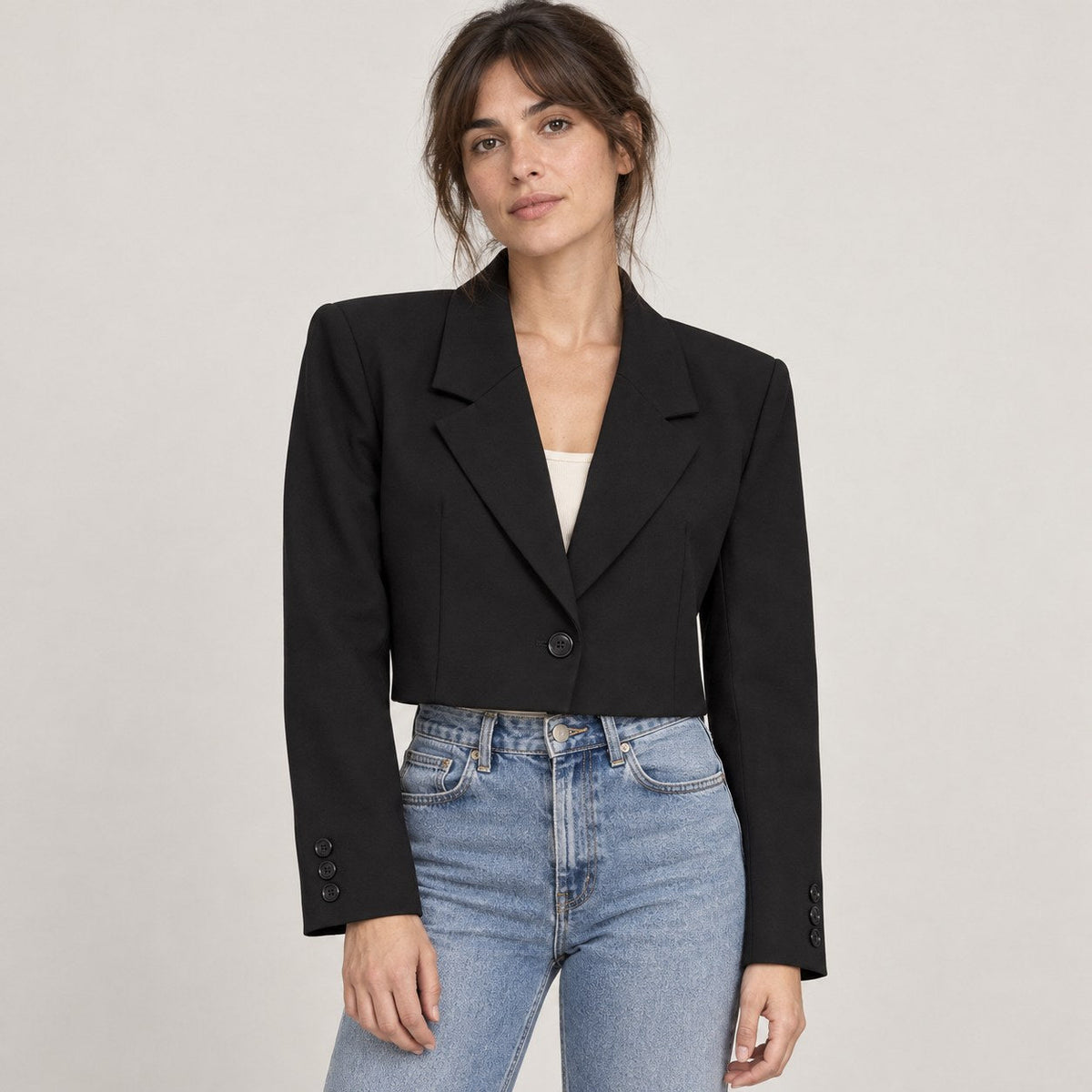 Opheaa | Cropped Blazer with Notched Lapel