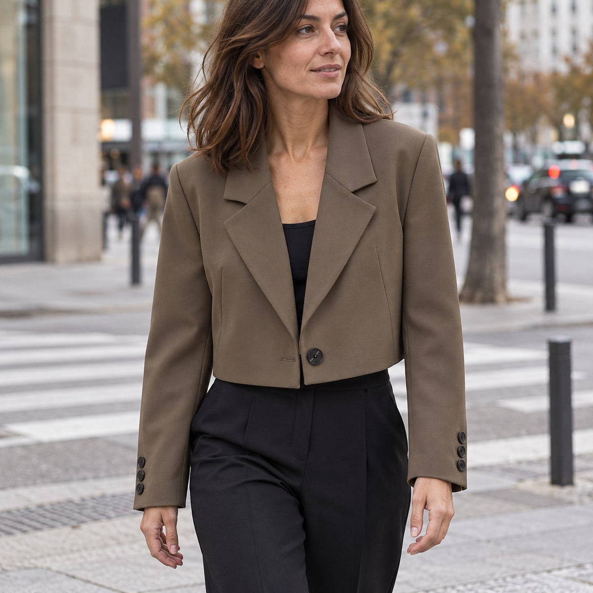 Opheaa | Cropped Blazer with Notched Lapel