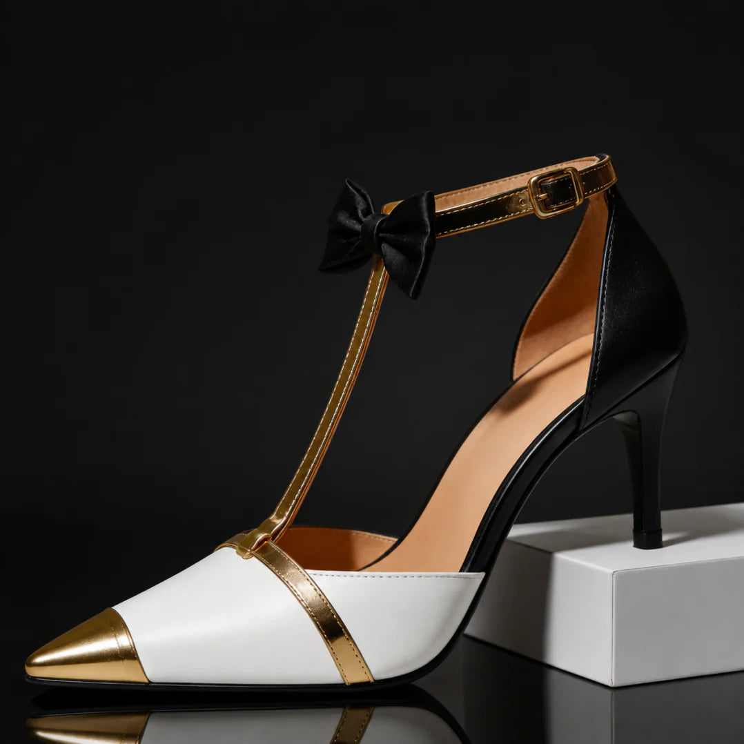 Eunice | High Heels with T Strap Bow Accent