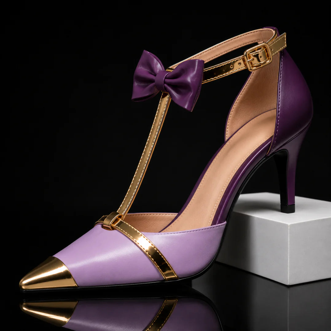 Eunice | High Heels with T Strap Bow Accent