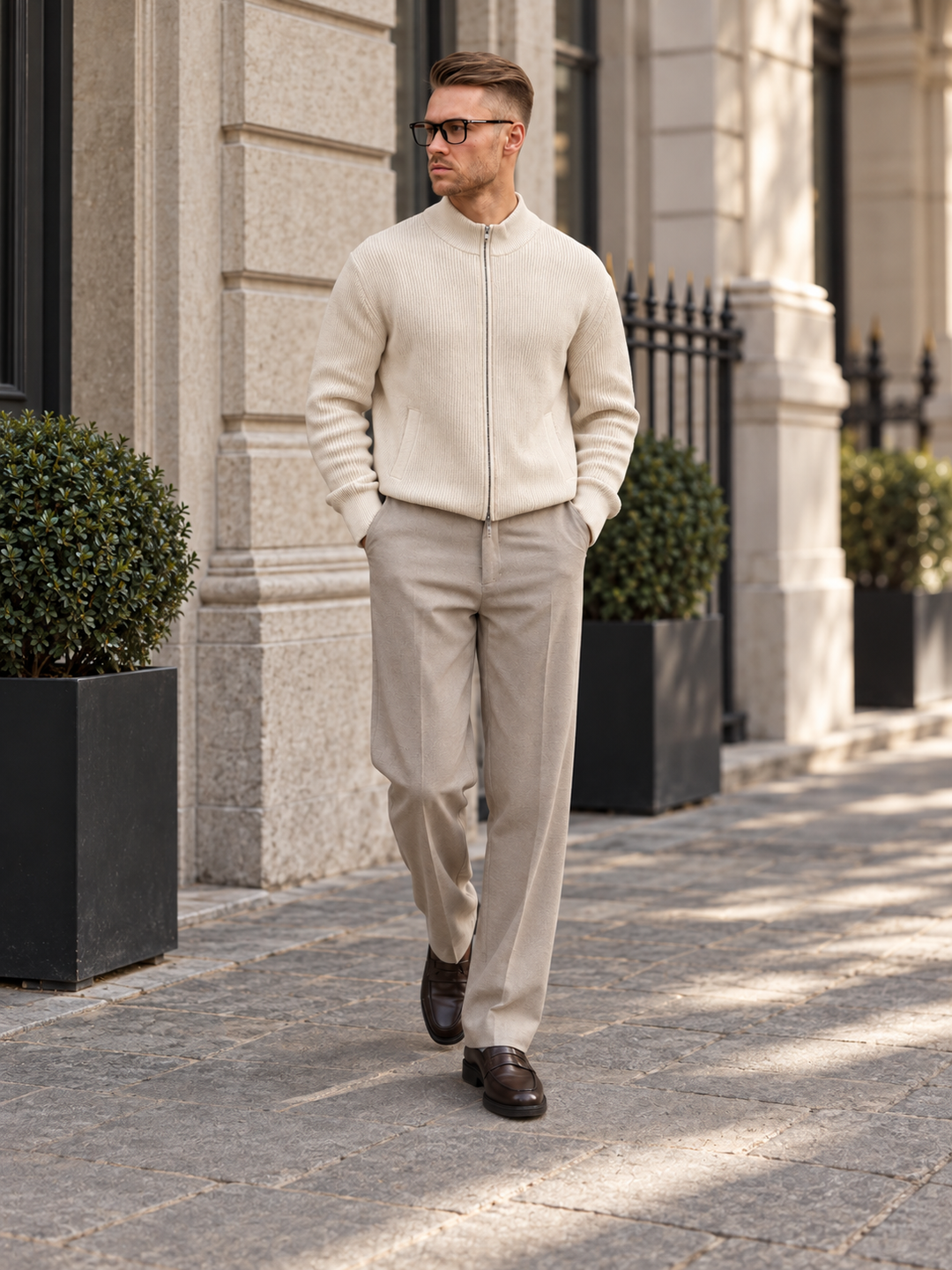 Milou | Cardigan With Ribbed Texture and Stand Collar