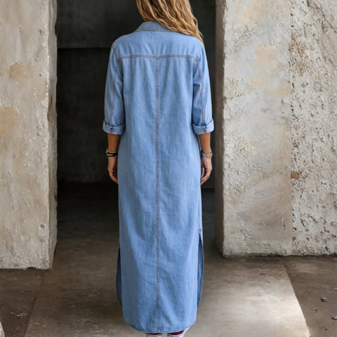 Noshina | Maxi Shirt Dress Button Front Long Sleeve