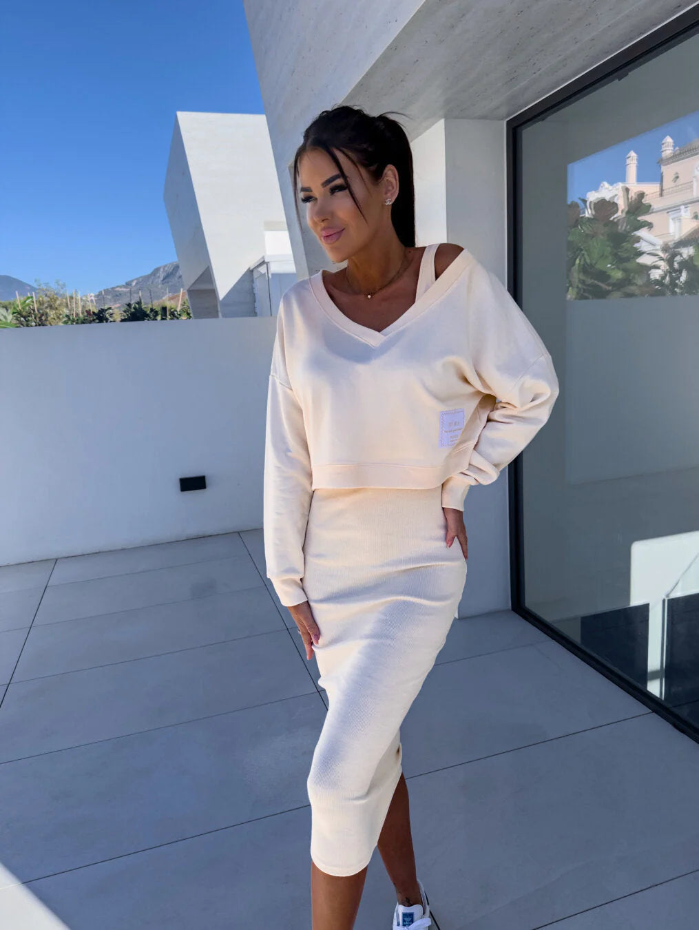 Latasha | Long Sleeve V-Neck Midi Dress Set