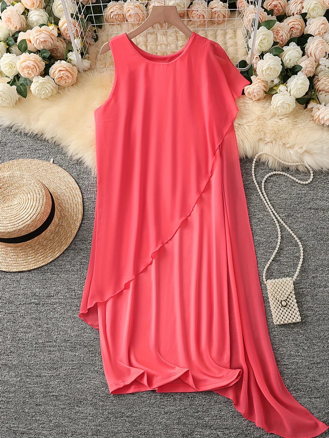 Maren | Sleeveless Asymmetrical Overlay Midi Dress