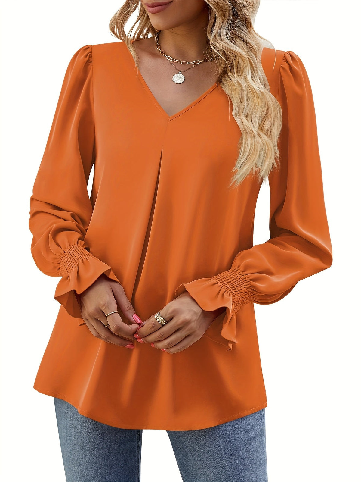 Quenisetta | Long Sleeve Loose Fit Blouse with Ruffles
