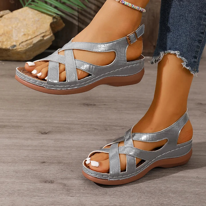 Alnia - Cross Strap Wedge Sandals