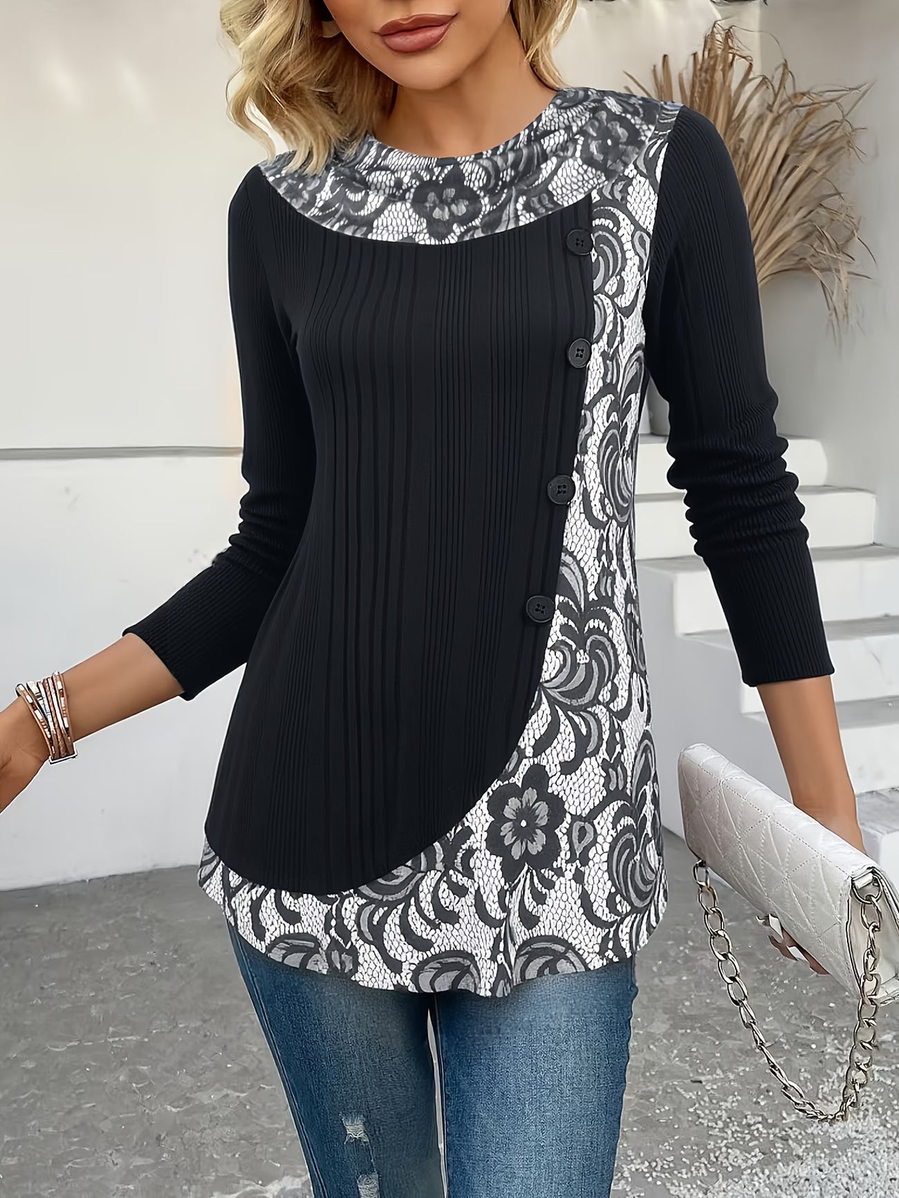Lizeth | Long Sleeve Ribbed Pattern Tunic