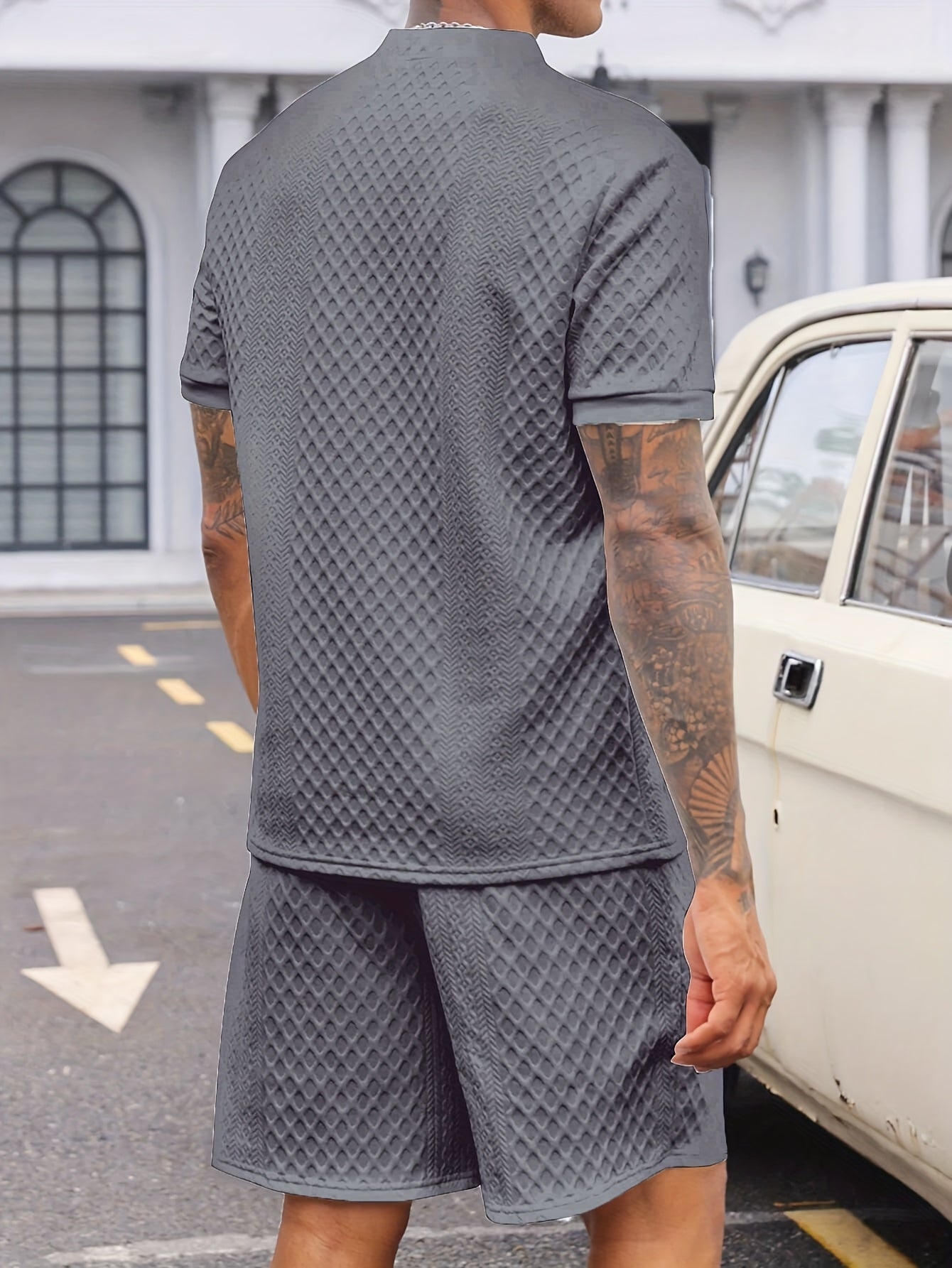 Reginald | Textured Henley Shirt and Shorts Set