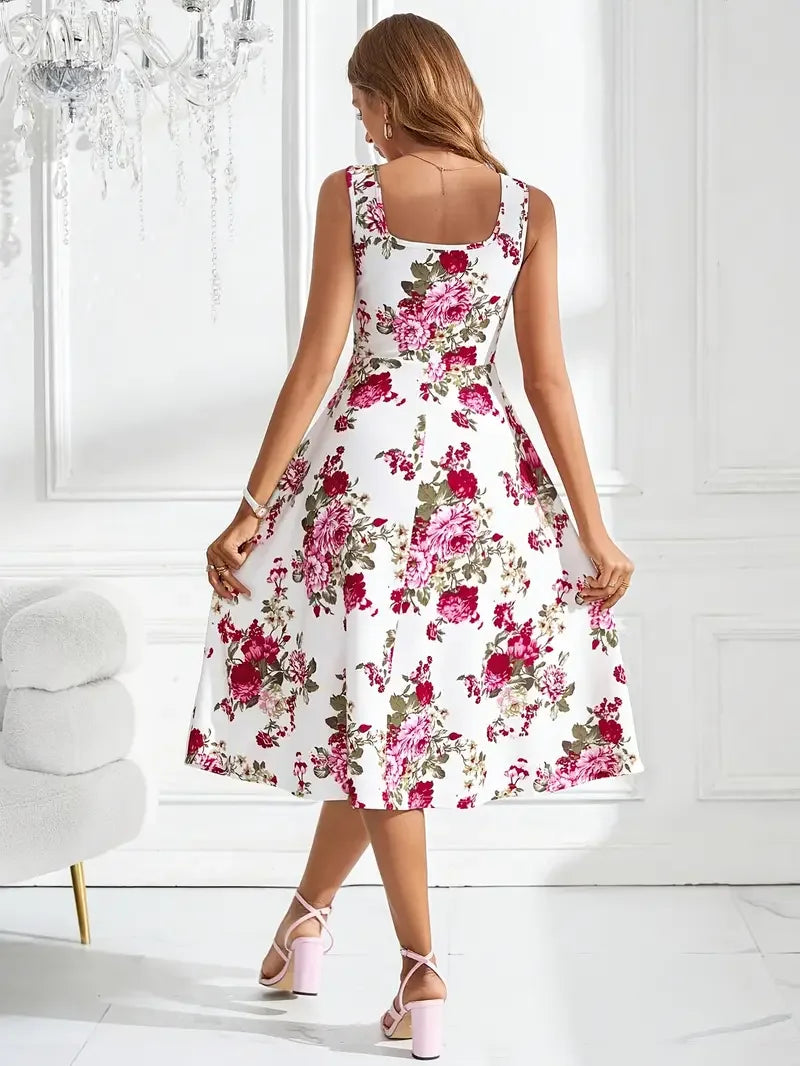 Nikolina | Sleeveless Floral A-Line Midi Dress