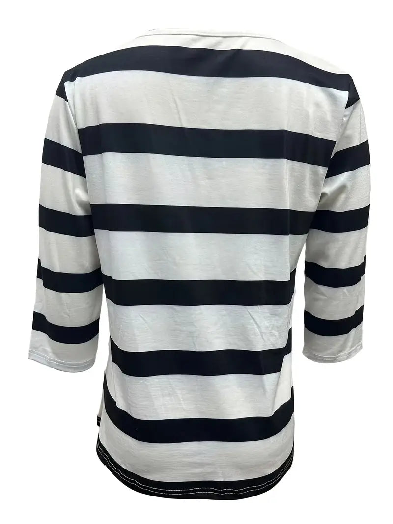 Dakota | Striped V-Neck Three-Quarter Sleeve Top