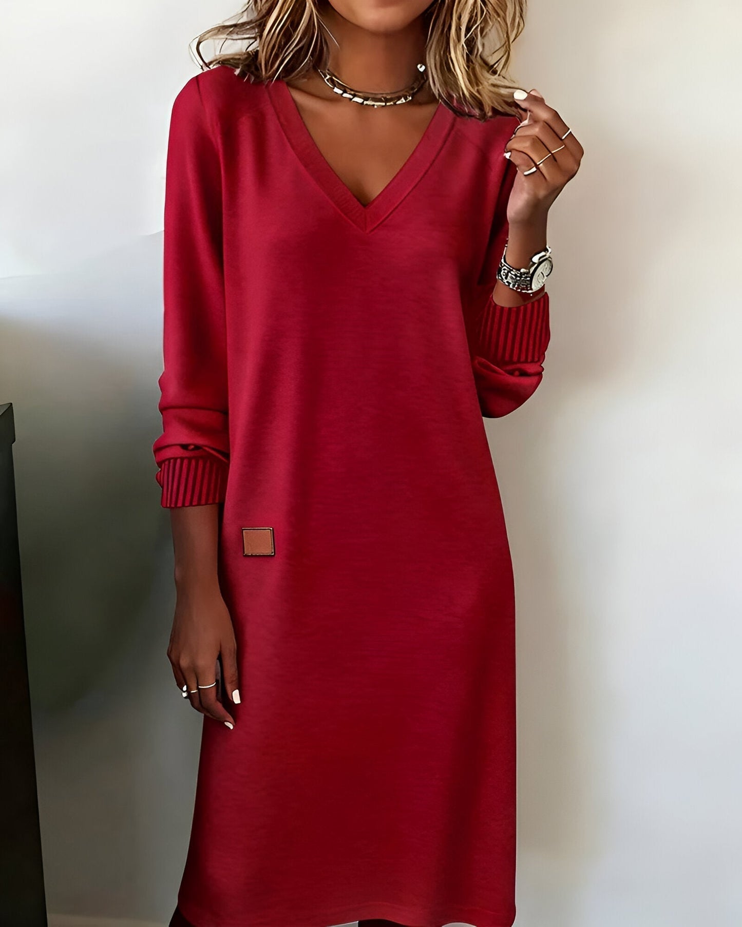 Lilly | Knit Long Sleeve V-Neck Midi Dress