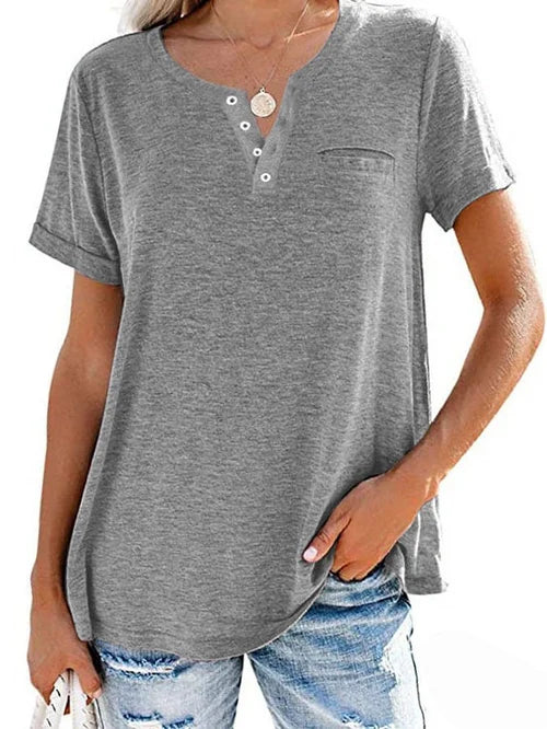 Cettina | Short Sleeve Pocket Henley T Shirt
