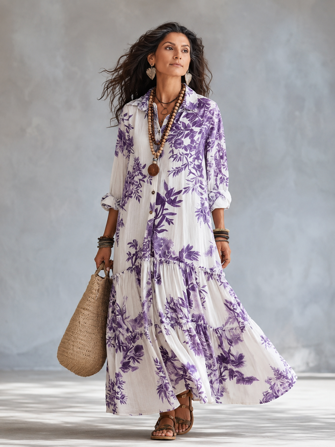 Shiza | Floral Button Front Tiered Maxi Dress