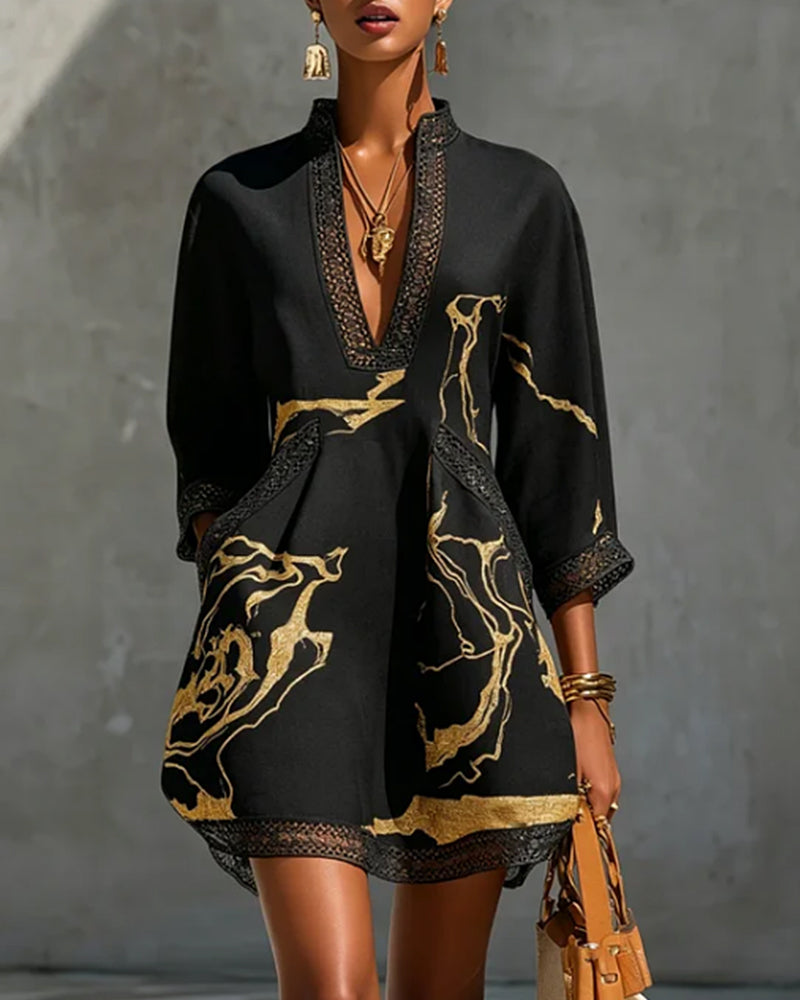 Soeun | V-Neck Printed Tunic Mini Dress