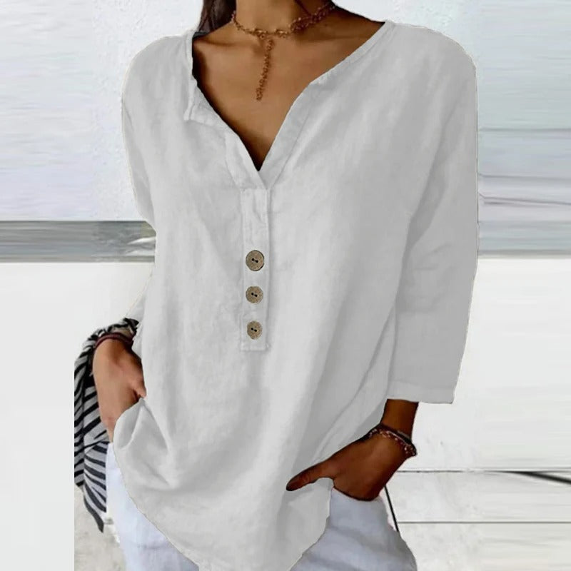 Mykaela | Blouse With Button V Neckline