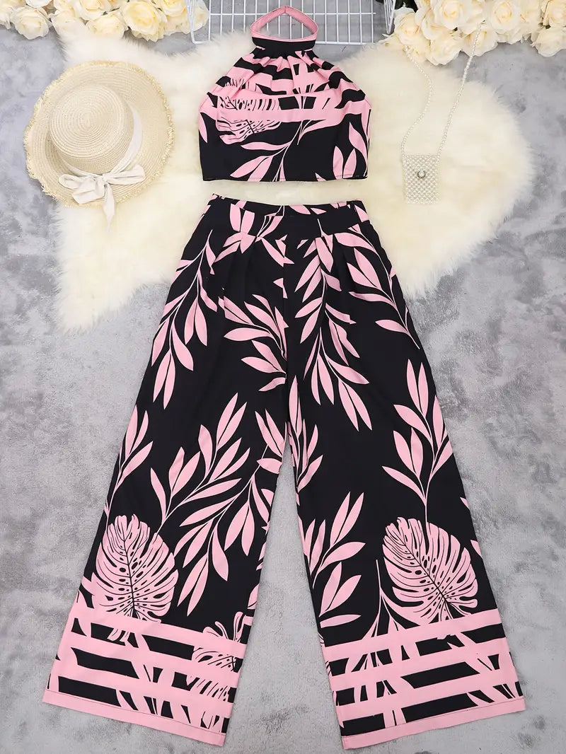 Zirina | Halter Crop Top Wide Leg Set