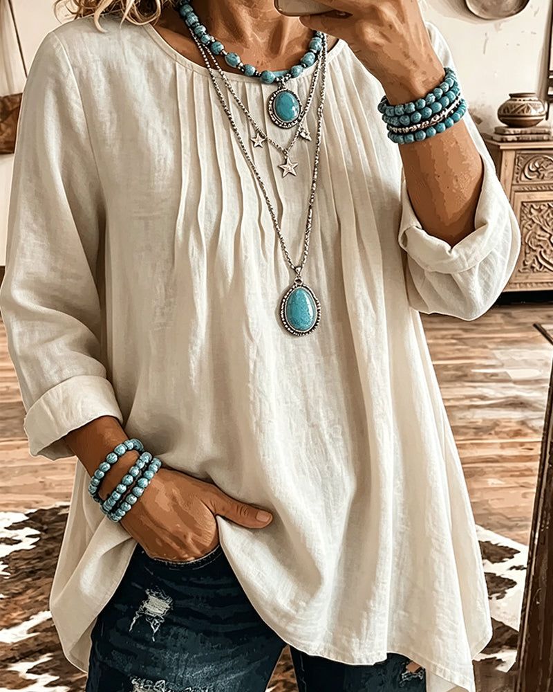 Taireen | Tunic Blouse with Boho Pleated Neckline