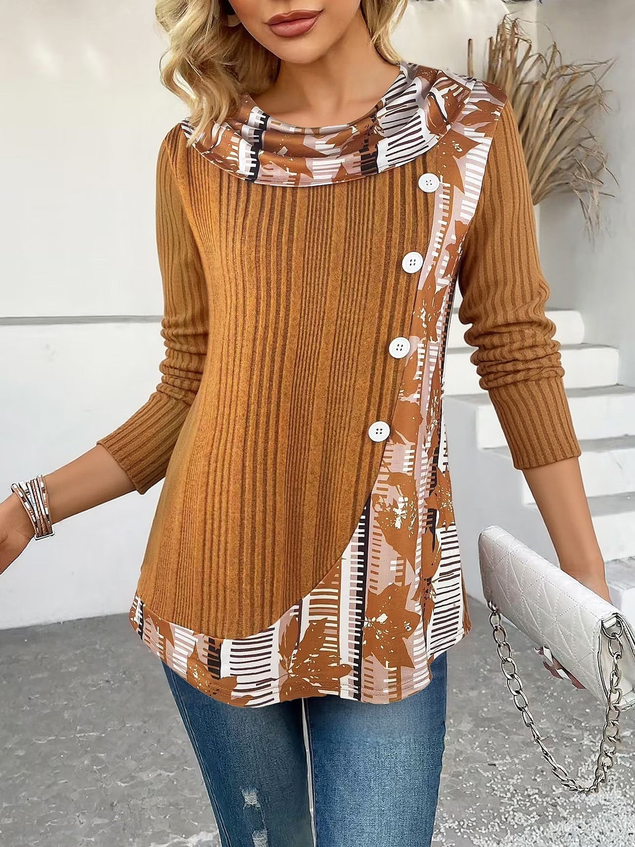 Lizeth | Long Sleeve Ribbed Pattern Tunic