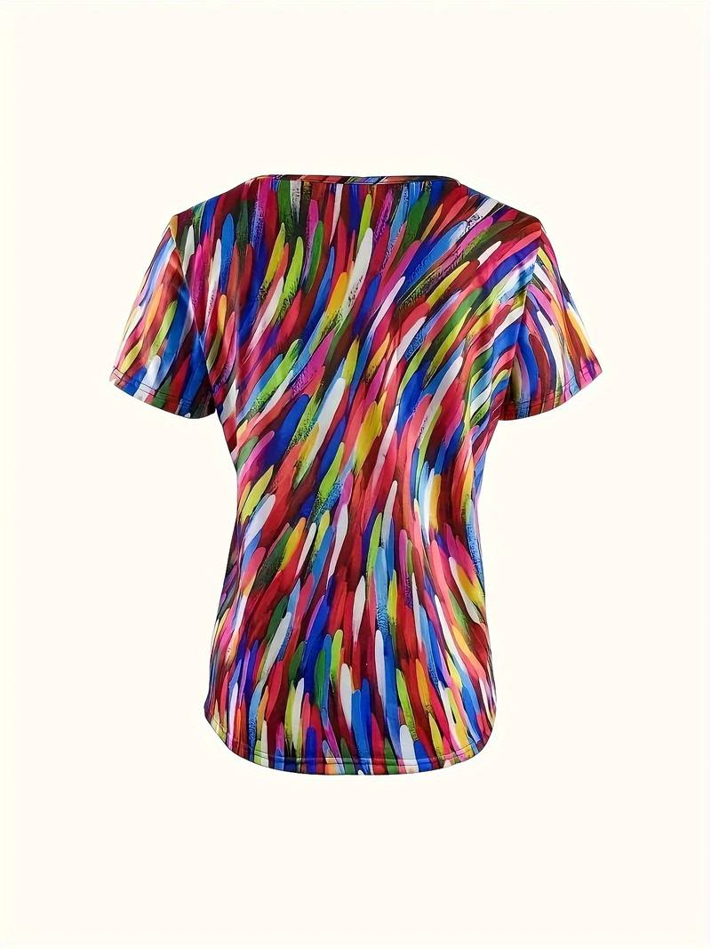 Vidumini | Rainbow Print Short Sleeve Scoop Neck Top