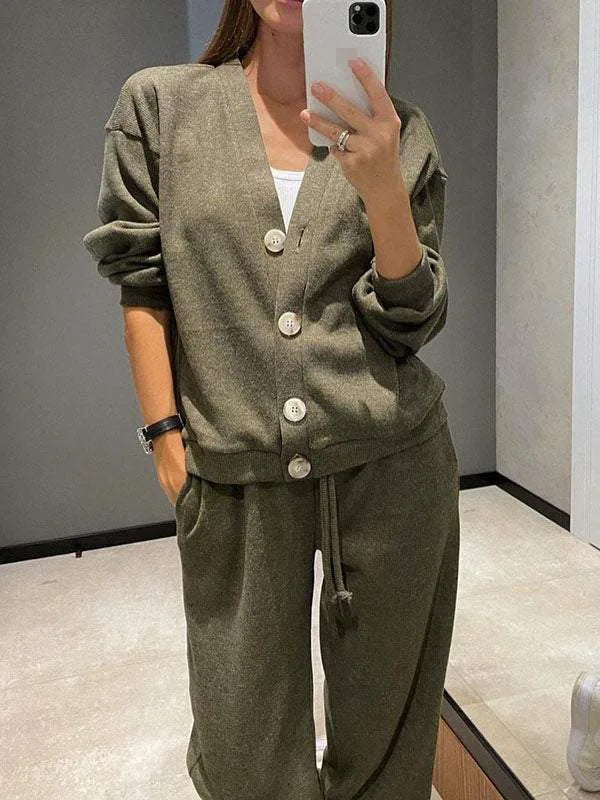 Anisa | Knitted V-Neck Button Cardigan Lounge Set