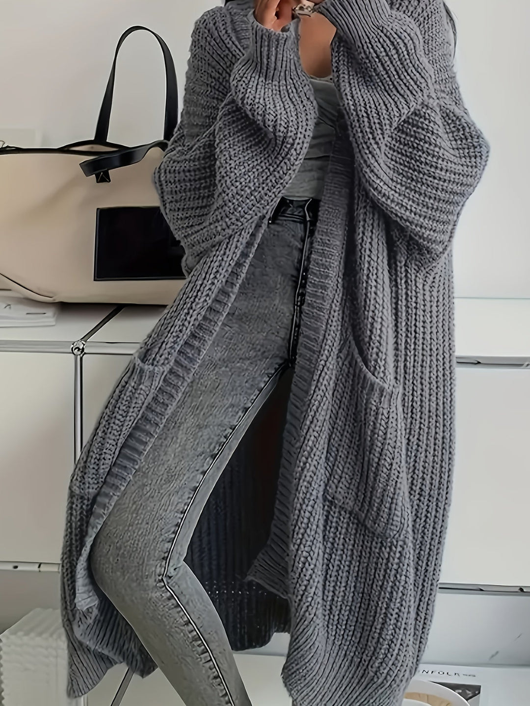 Maveoruna | Open Front Long Knit Cardigan with Pockets