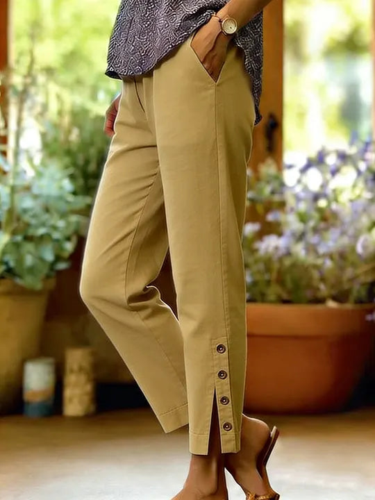 Kileza | Button Hem Loose Fit Ankle Trousers