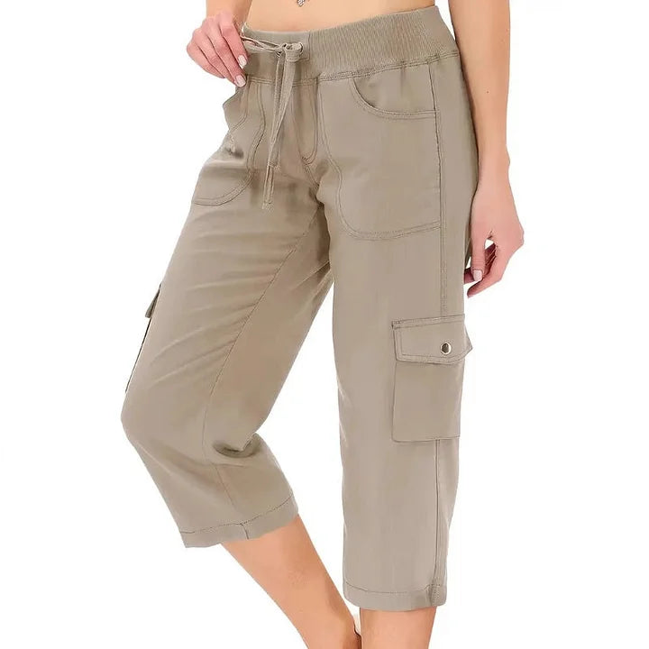 Mileni - High Waist Capri Cargo Drawstring Pants With Pockets