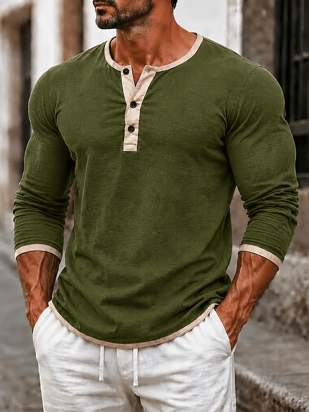 Lorcen | Long Sleeve Henley Shirt with Button Placket