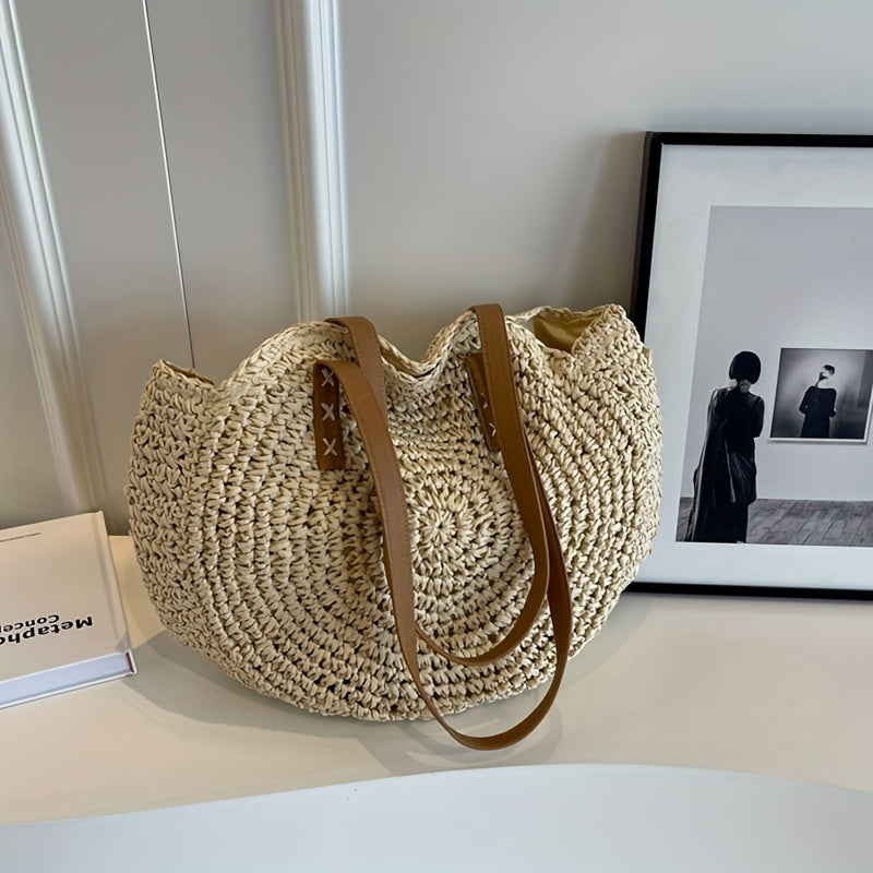 Cléa | Woven Round Straw Shoulder Tote Bag