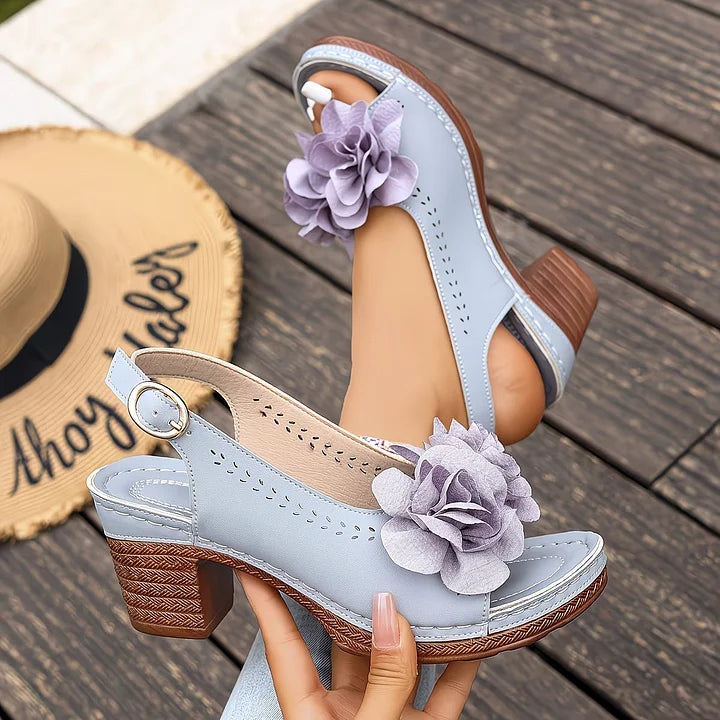 Gayanthi | Floral Open Toe Slingback Heels