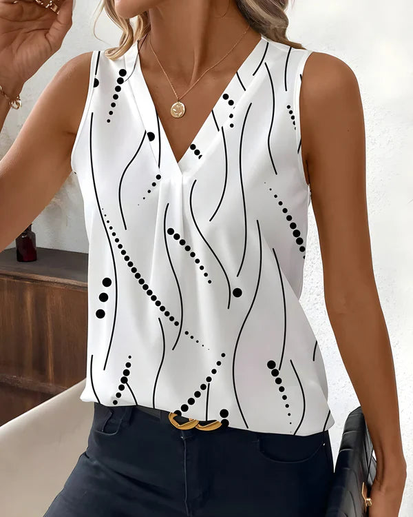 Thea | Sleeveless V Neck Printed Blouse